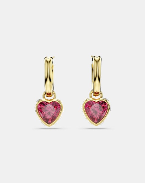 Swarovski chroma drop heart gold-tone plated earrings in red - view 1