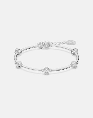 Swarovski Constella bangle, round cut, white, rhodium plated in white, rhodium plating