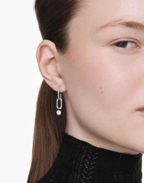 Swarovski Constella drop earrings, round cut, white, rhodium plated in silver tone - view 1