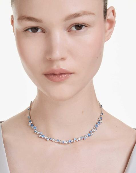 Swarovski Constella necklace, mixed cuts, blue, rhodium plated in blue - view 1