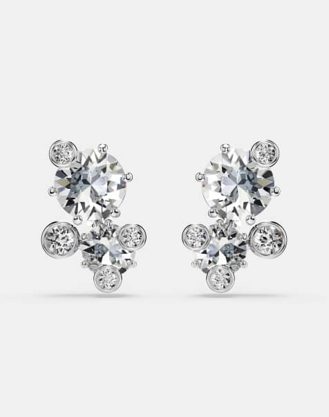 Swarovski Constella stud earrings, round cut, white, rhodium plated in white - view 1