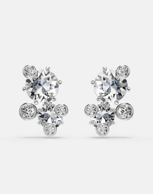 Swarovski Constella stud earrings, round cut, white, rhodium plated in white