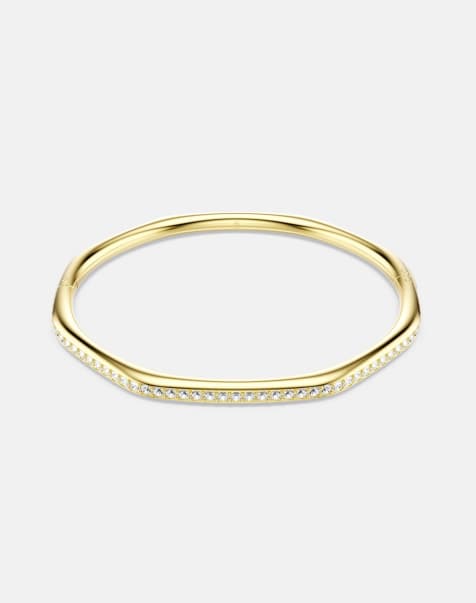 Swarovski Dextera bangle, octagon shape, round cut, white, gold-tone plated in gold tone - view 1
