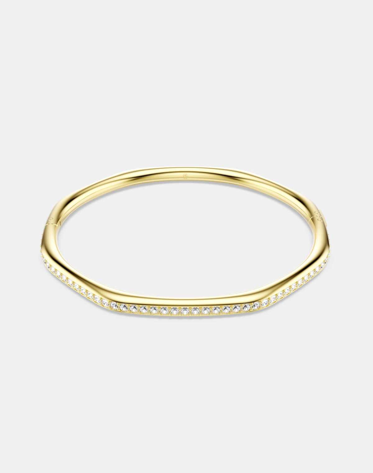 Swarovski Dextera bangle, octagon shape, round cut, white, gold-tone plated in gold tone