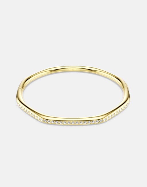 Swarovski Dextera bangle, octagon shape, round cut, white, gold-tone plated in gold tone