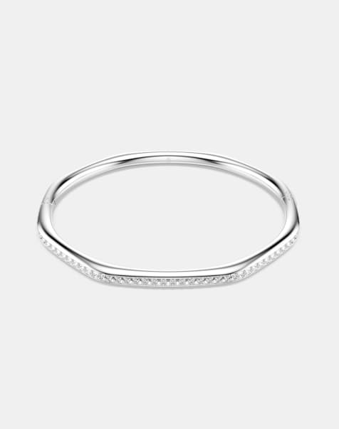 Swarovski Dextera bangle, octagon shape, round cut, white, rhodium plated in silver tone - view 1