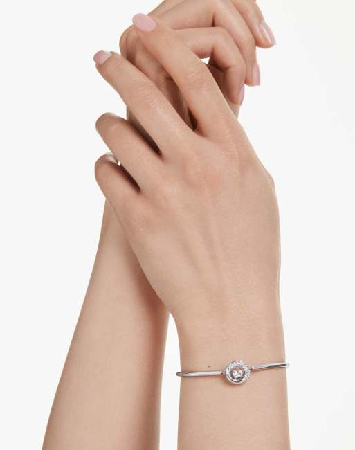 Swarovski Dextera bangle, round cut, white, rhodium plated in