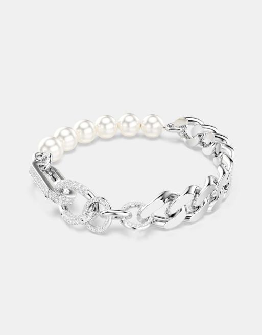 Swarovski Dextera bracelet with crystal pearl and mixed links in silver
