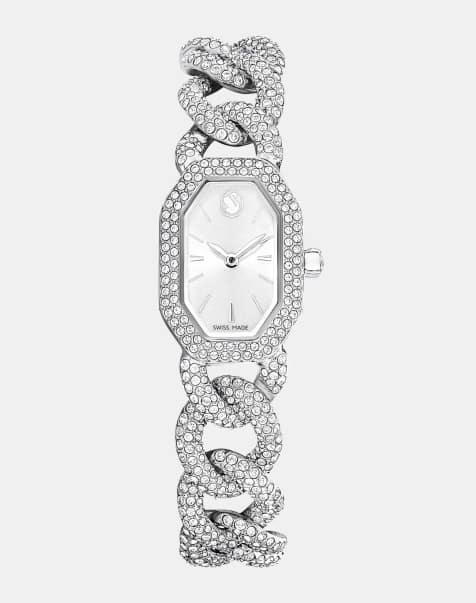 Swarovski Dextera chain watch, swiss made, crystal bracelet, silver tone, stainless steel in silver tone - view 1