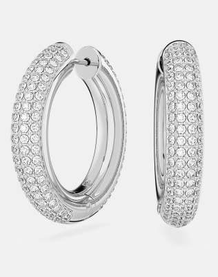 Swarovski Dextera medium hoop earrings in silver-White