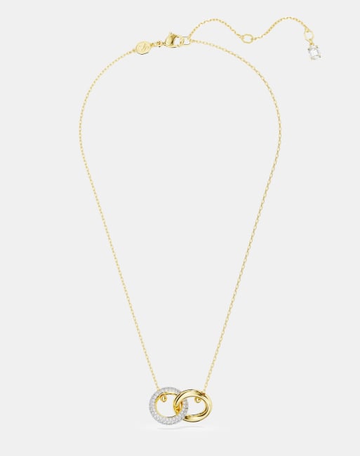 Swarovski Dextera pendant, interlocking loop, white, gold-tone plated in gold tone