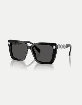 Swarovski - Eckige Sonnenbrille in Schwarz mit grauen Gläsern