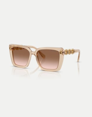 Swarovski - Eckige Sonnenbrille in transparentem Beige mit braunen Gläsern-Neutral