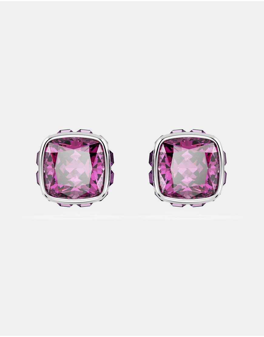 Swarovski february birthstone rhodium plated stud earrings in purple