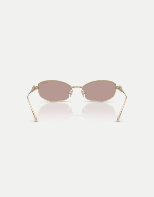 Swarovski - Gafas de sol dorado pálido rectangulares con lentes violetas, 3 de 4