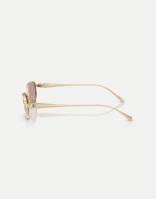 Swarovski - Gafas de sol dorado pálido rectangulares con lentes violetas, 4 de 4