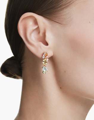 Swarovski Gema drop earrings, asymmetrical design, mixed cuts ...