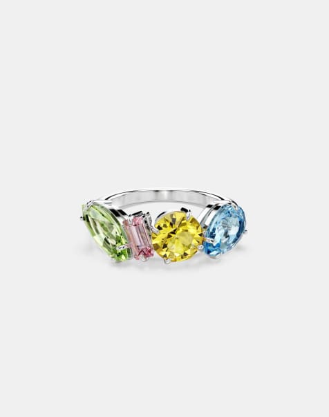 Swarovski Gema ring with Mixed cuts in rhodium plate - view 1