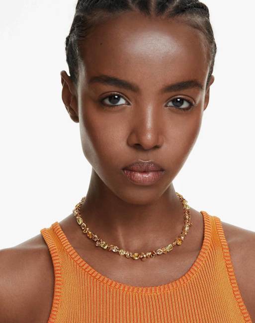 Swarovski Gema tennis necklace, mixed cuts, yellow, gold-tone plated in yellow