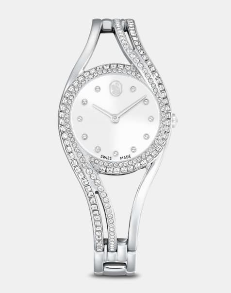 Swarovski Hyperbola bangle watch, swiss made, metal bracelet, silver tone, stainless steel in silver tone - view 1
