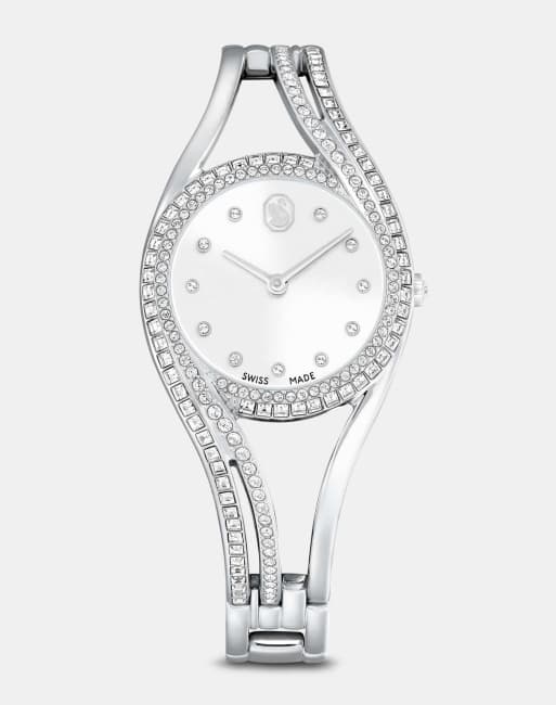 Swarovski Hyperbola bangle watch, swiss made, metal bracelet, silver tone, stainless steel in silver tone