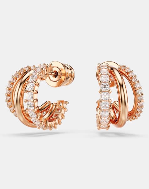 Swarovski Hyperbola hoop earrings, mixed cuts, mini, white, rose gold-tone plated in white - view 1