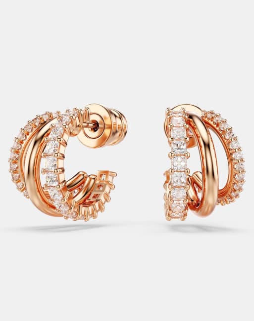 Swarovski Hyperbola hoop earrings, mixed cuts, mini, white, rose gold-tone plated in white