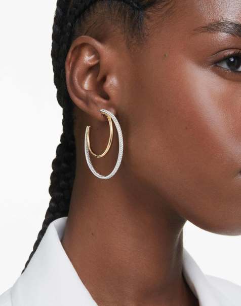 Swarovski Hyperbola hoop earrings, round cut, medium, white, mixed metal finish in white - view 1