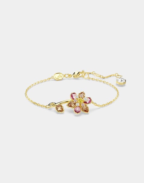 Swarovski Idyllia bracelet, mixed cuts, flower, multicolored, gold-tone plated in gold tone - view 1