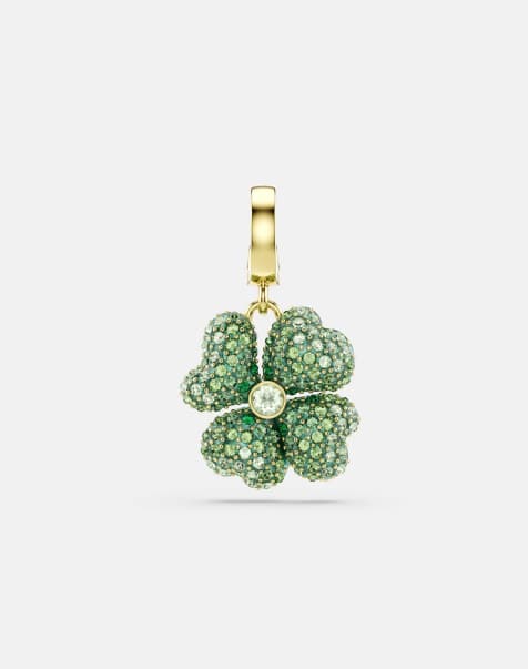 Swarovski Idyllia charm, clover, green, gold-tone plated in green, gold-tone plated - view 1