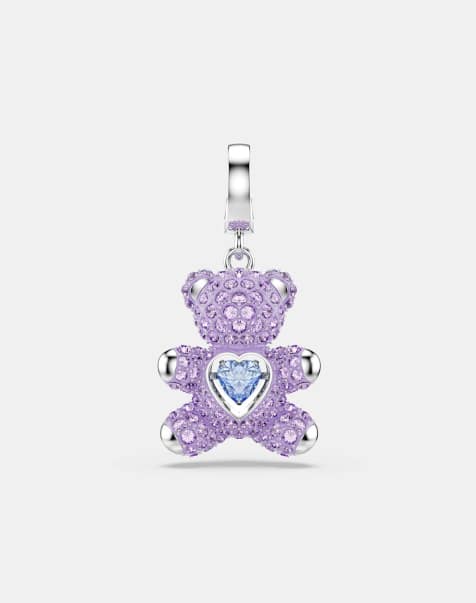 Swarovski Idyllia charm, mixed cuts, teddy, purple, rhodium plated in purple, rhodium plating - view 1