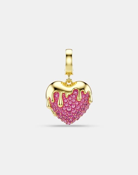 Swarovski Idyllia charm, round cut, heart, pink, gold-tone plated in multi-colored - view 1
