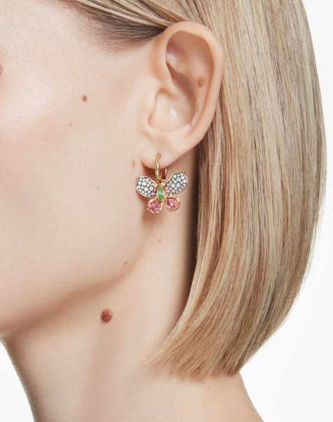 Swarovski Idyllia drop earrings, mixed cuts, pavé, multicolored, gold-tone plated in multi-colored - view 1