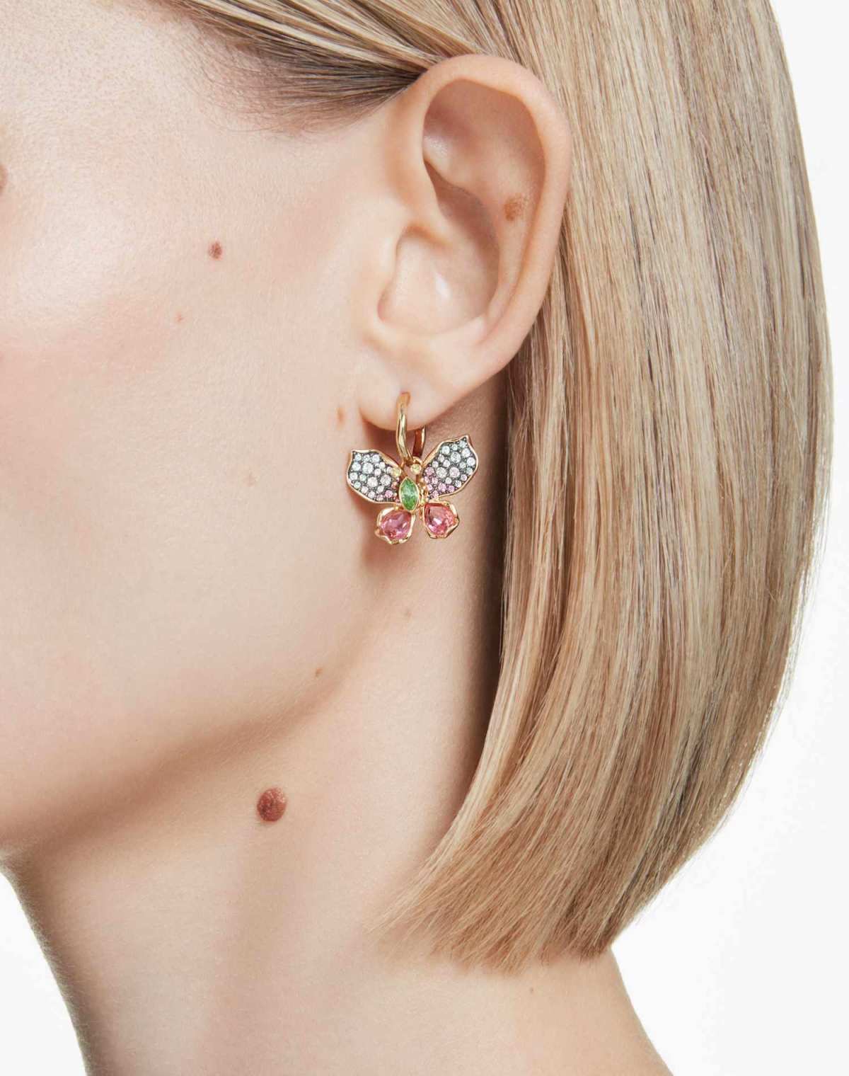 Swarovski Idyllia drop earrings, mixed cuts, pavé, multicolored, gold-tone plated in multi-colored