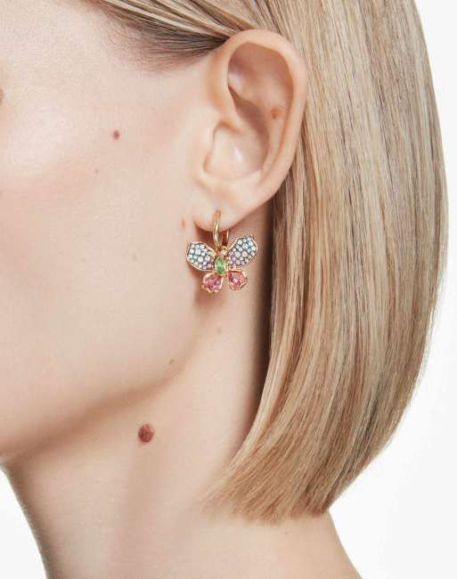 Swarovski Idyllia drop earrings, mixed cuts, pavé, multicolored, gold-tone plated in multi-colored