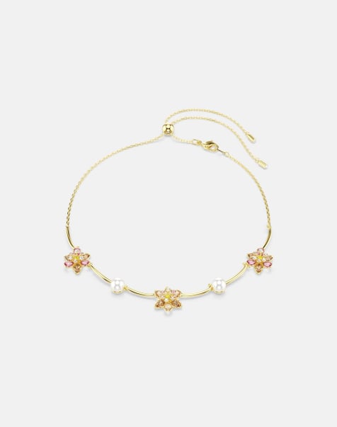 Swarovski Idyllia necklace, crystal pearl, mixed cuts, flower, multicolored, gold-tone plated in yellow - view 1