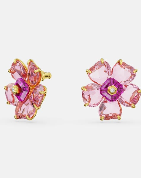 Swarovski Idyllia stud earrings, flower, pink, gold-tone plated in pink, gold-tone plated - view 1