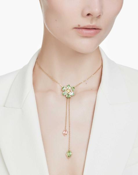 Swarovski Idyllia y pendant, mixed cuts, flower, multicolored, gold-tone plated in multi-colored - view 1