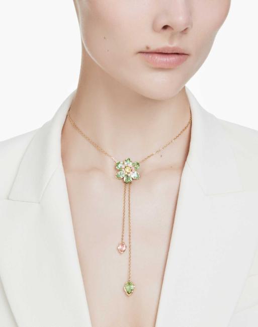 Swarovski Idyllia y pendant, mixed cuts, flower, multicolored, gold-tone plated in multi-colored