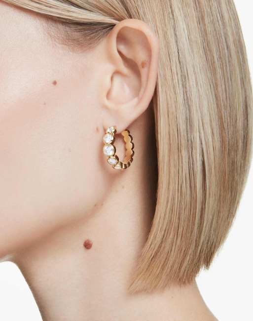 Swarovski Imber hoop earrings, round cut, white, gold-tone plated in white, 2 of 3