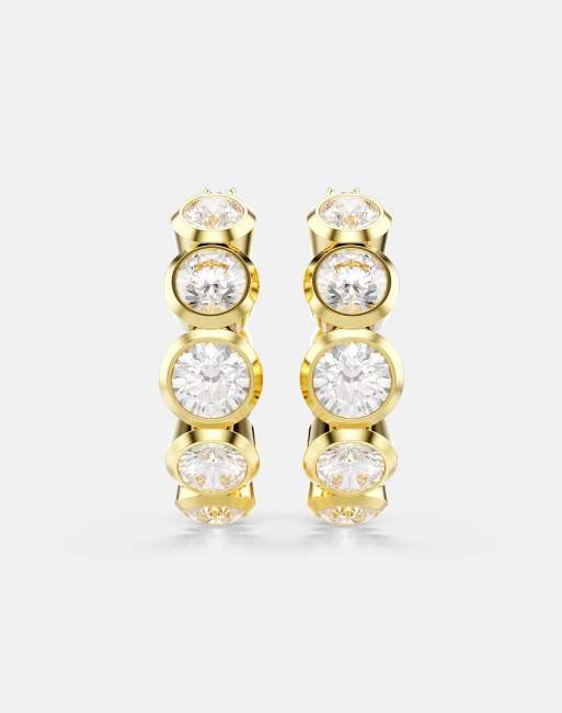 Swarovski Imber hoop earrings, round cut, white, gold-tone plated in white, 3 of 3