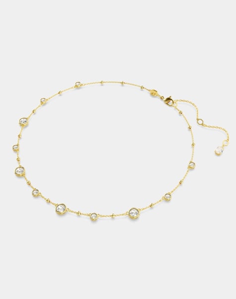 Swarovski Imber necklace, round cut, scattered design, white, gold-tone plated in white - view 1