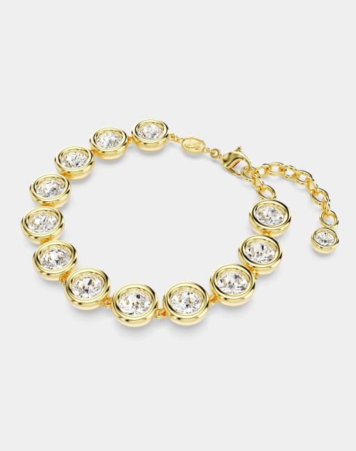 Swarovski Imber tennis bracelet, round cut, white, gold-tone plated in white