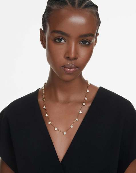 Swarovski Imber tennis necklace, magnetic closure, mixed cuts, white, gold-tone plated in white - view 1
