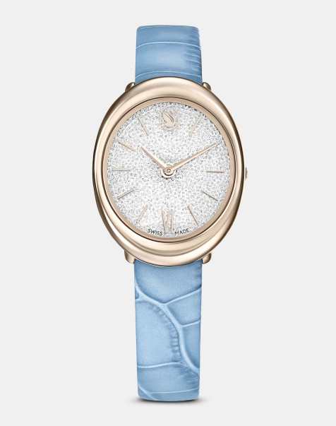 Swarovski Imber watch, swiss made, leather strap, blue,  gold-tone finish in blue - view 1