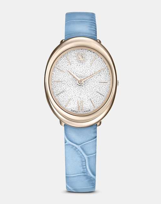 Swarovski Imber watch, swiss made, leather strap, blue,  gold-tone finish in blue