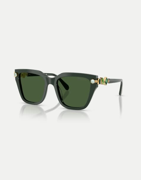 Swarovski Irregular sunglasses with green lens in dark green - view 1