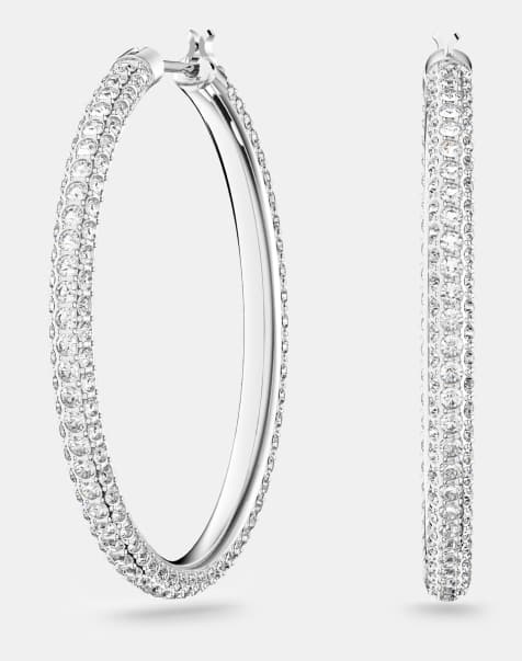 Swarovski large stone hoop earrings in silver - view 1