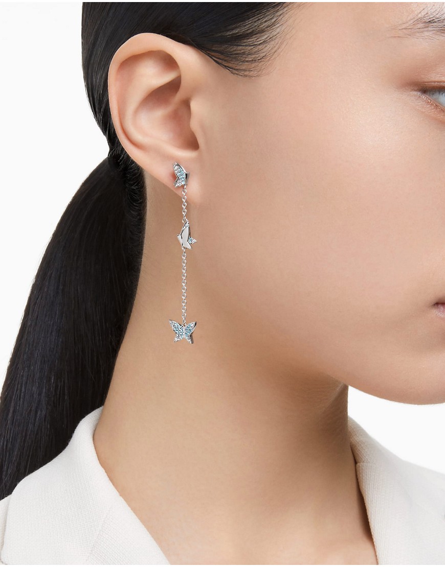 Swarovski lilia drop earrings in blue rhodium plating