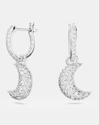 Swarovski luna drop moon earrings in silver rhodium plated - ASOS Price Checker